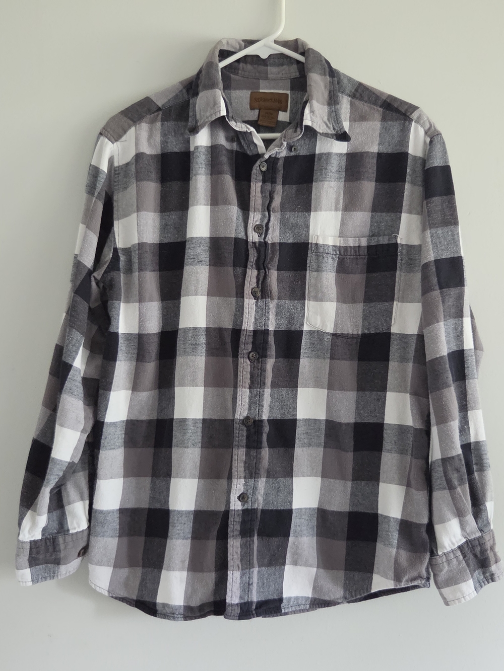 St. John's Bay Black, White & Gray Plaid Long-Sleeve Button-Down Shirt